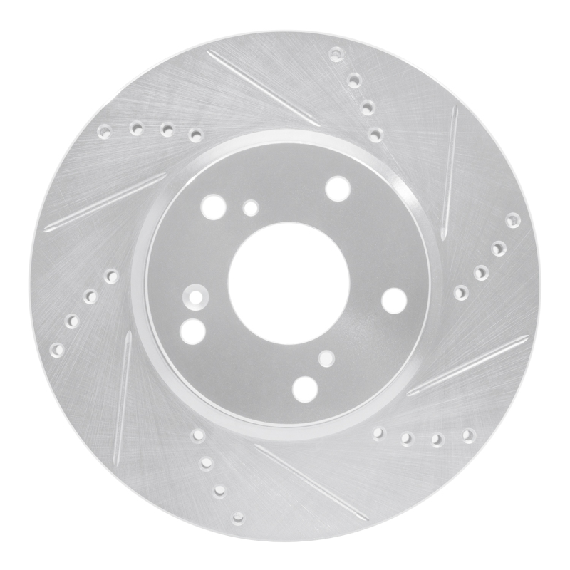 Honda Civic Brake Rotor (1) - Front Right - R1 Concepts - Drilled & Slotted - Silver - `16-`25